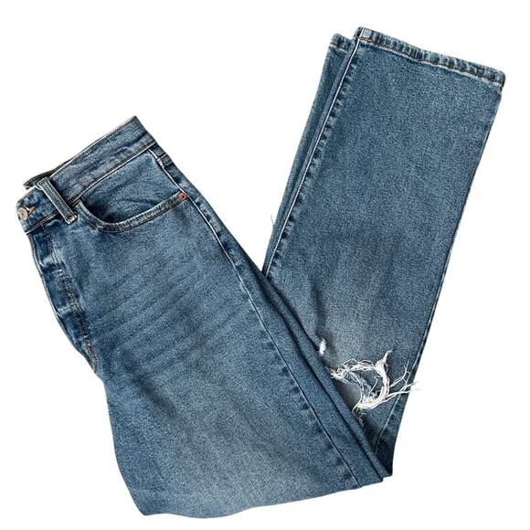 CELLO Stretch Super High Rise Destroyed Dad‎ Jeans Button Fly Medium Wash Size 7 - Picture 9 of 10